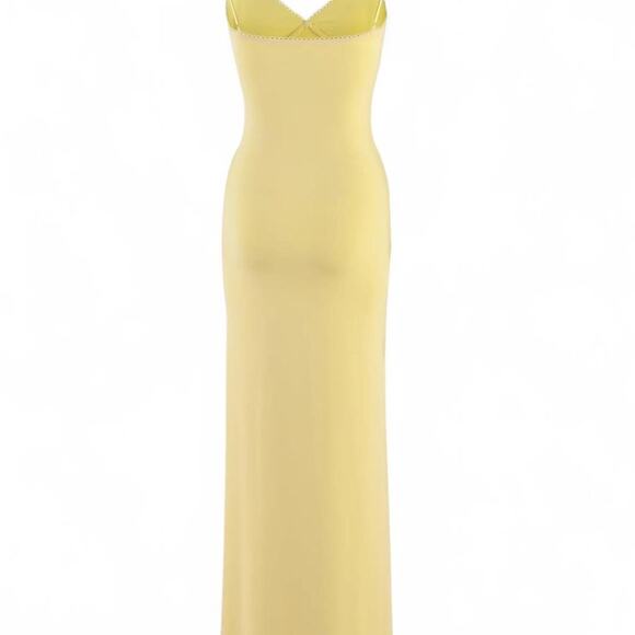 Butter Yellow Slip Maxi Dress Spaghetti Strap Empire Bust Minimal XS - Picture 3 of 7